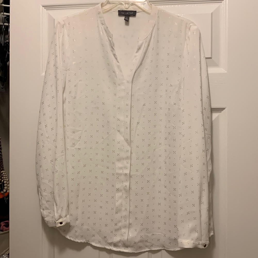 The Limited - white blouse with gold sparkle details.